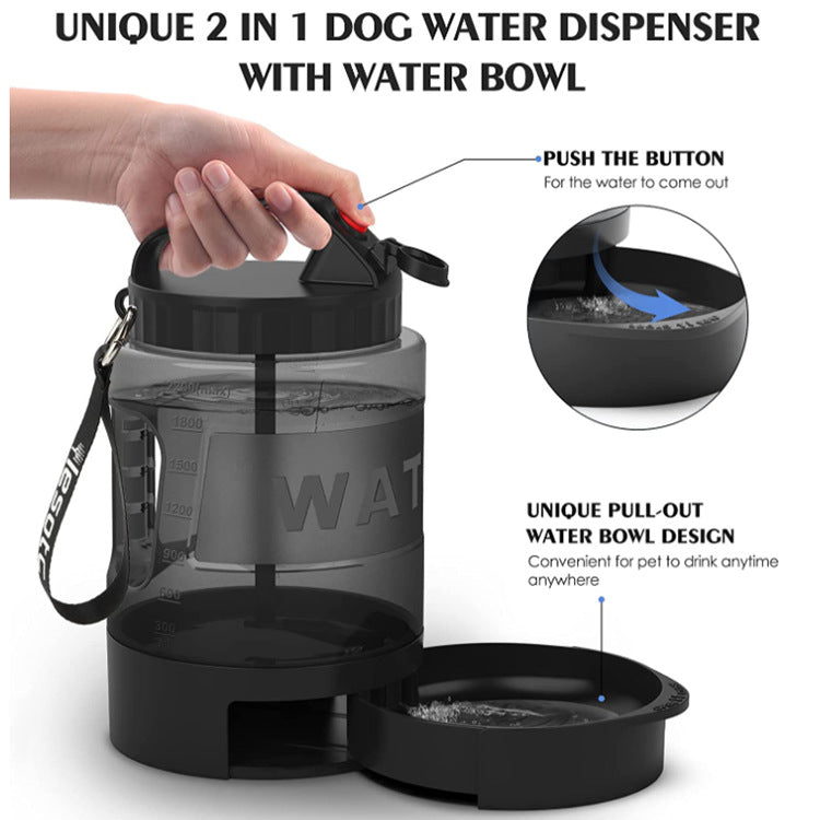 Large outdoor 2.2l dog water bottle sports dispenser side view