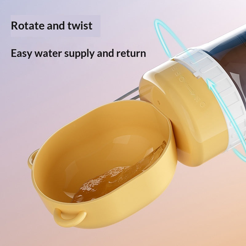 Handheld portable dog water bottle travel drinking cup in yellow